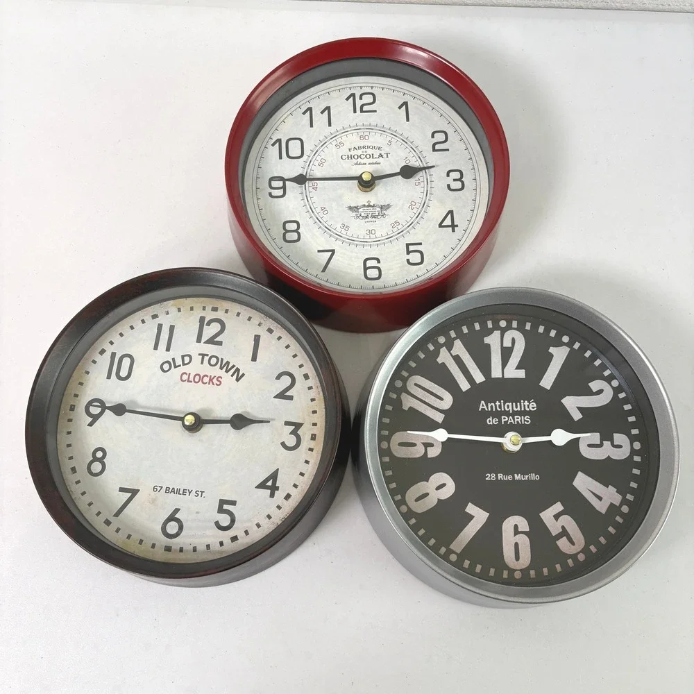 Wall Clock Set of 3 Vintage Style Paris Chocolate Decor Farmhouse Rustic